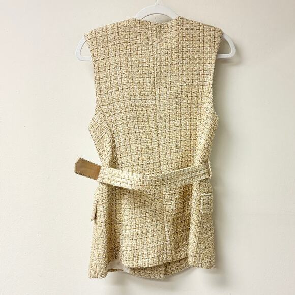 Zara Textured Sleeveless Button Front Vest Waistcoat With Belt Beige Women's M - Picture 4 of 8